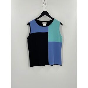 Designers Originals Colorblock Knit Tank Top L‎ Blue Teal Black Mod Shell